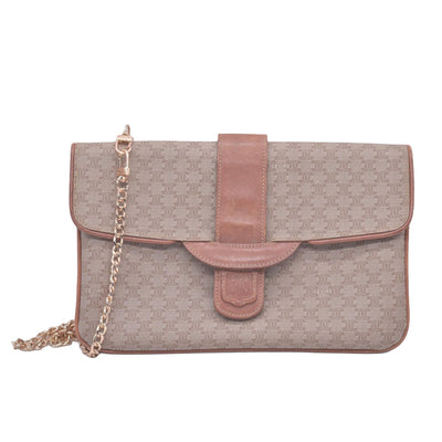 CELINE C Macadam Canvas Flap Shoulder Bag Chain Strap Tan CONSIGNMENT 10021189