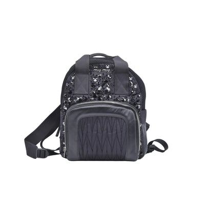 $1950 MIU MIU Leather Trimmed Matelasse Crystal Embellished Nylon Backpack