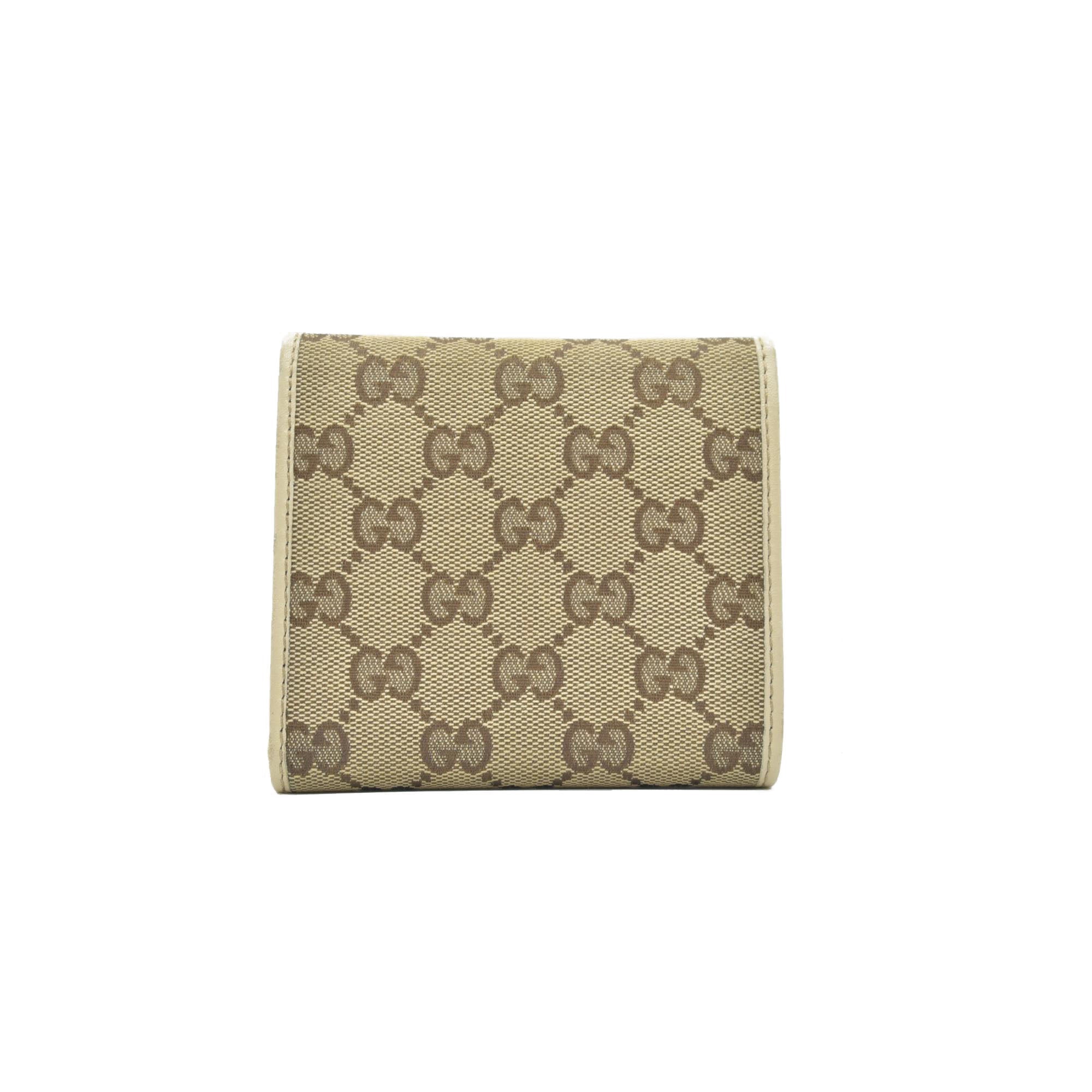 $490 Gucci CONSIGNMENT Beige/Brown GG Canvas and Leather Interlocking G French Wallet