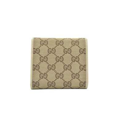 $490 Gucci CONSIGNMENT Beige/Brown GG Canvas and Leather Interlocking G French Wallet