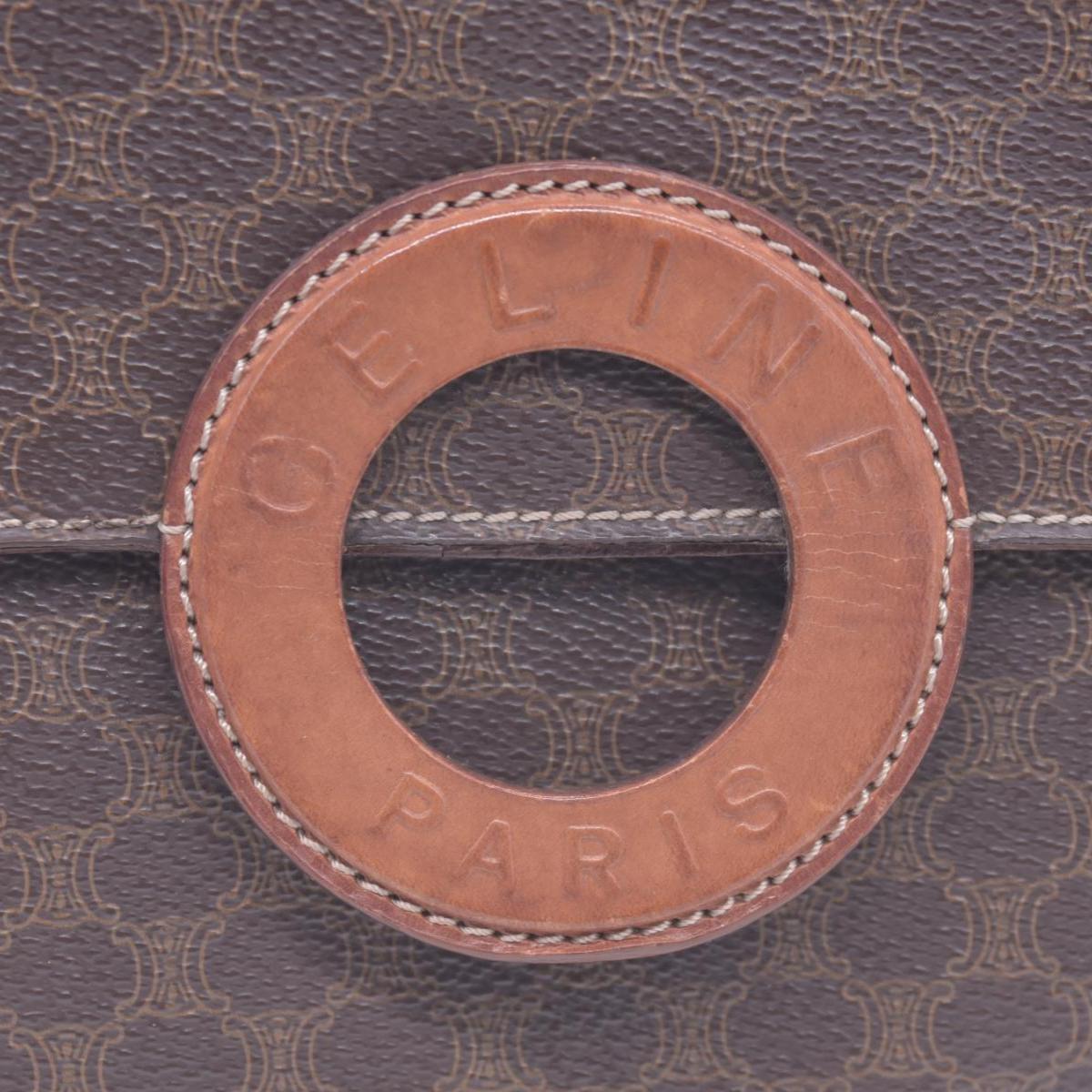 CELINE Macadam Coated Canvas Ring Circle Logo Crossbody Bag Brown CONSIGNMENT 10021238
