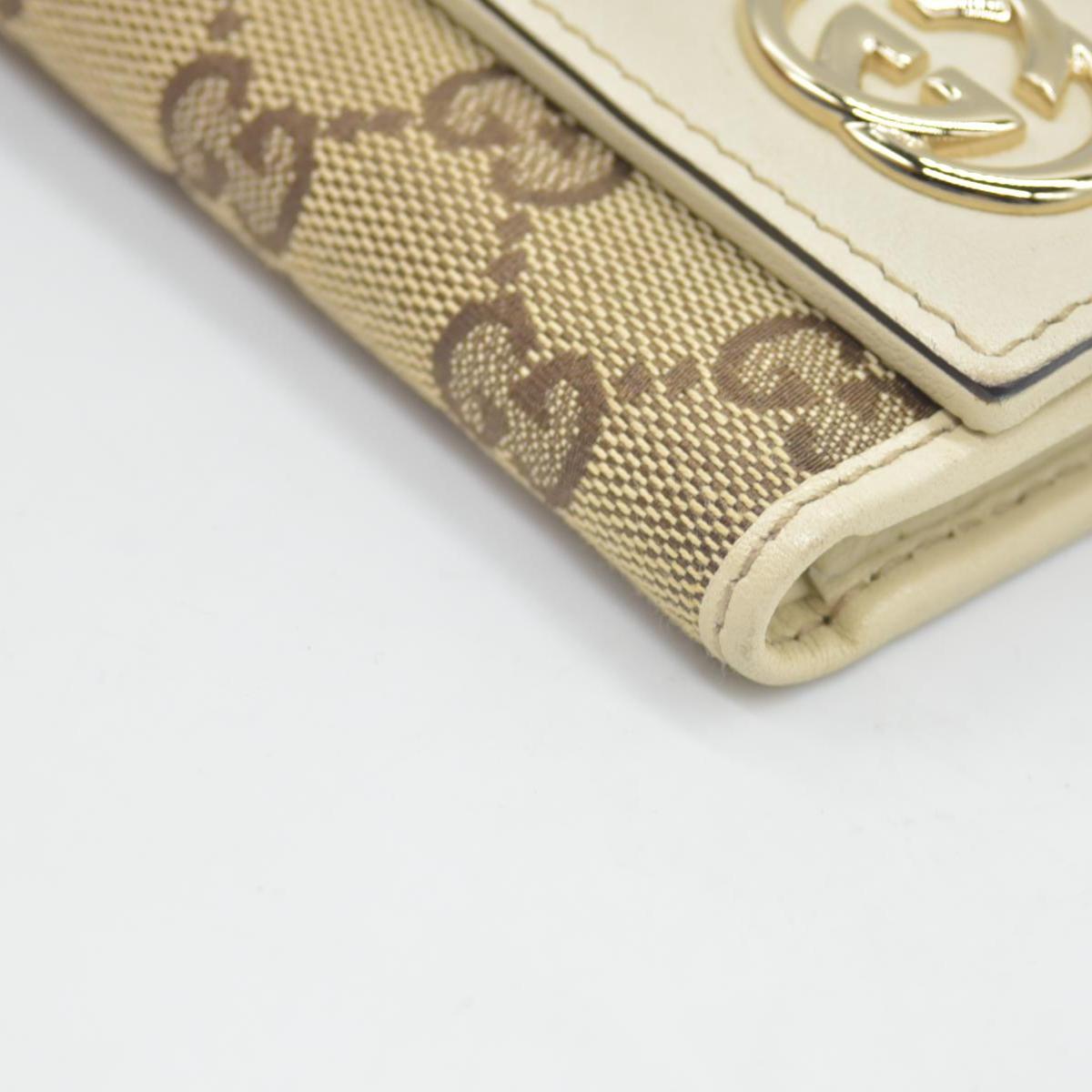 $490 Gucci CONSIGNMENT Beige/Brown GG Canvas and Leather Interlocking G French Wallet
