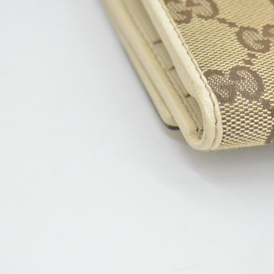 $490 Gucci CONSIGNMENT Beige/Brown GG Canvas and Leather Interlocking G French Wallet