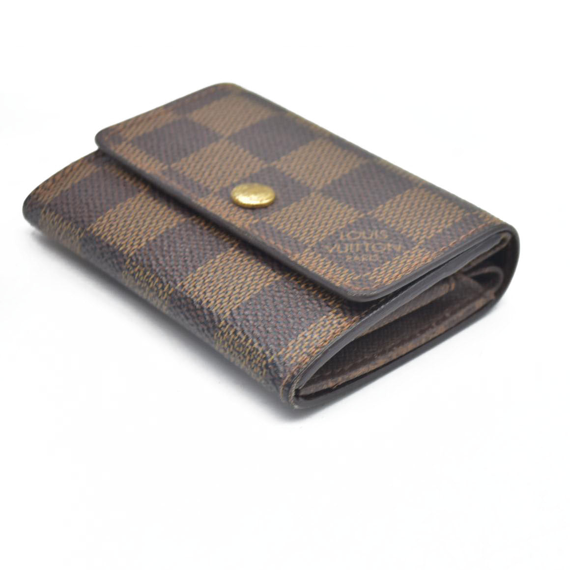 Louis Vuitton Damier Porte Monnaie Plat Coin Purse Wallet Brown MI1014