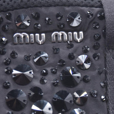 $1950 MIU MIU Leather Trimmed Matelasse Crystal Embellished Nylon Backpack