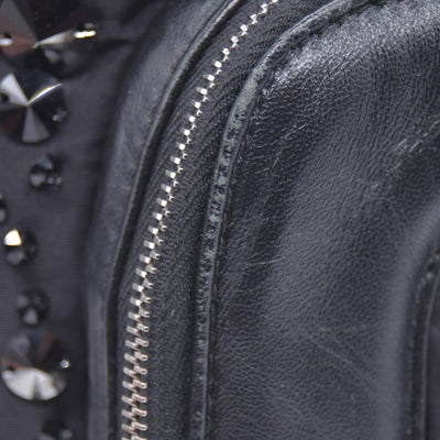 $1950 MIU MIU Leather Trimmed Matelasse Crystal Embellished Nylon Backpack
