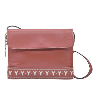 $980 YVES SAINT LAURENT Calfskin Cutout Y Monogram Flap Shoulder Bag Terracotta CONSIGNMENT 10021247