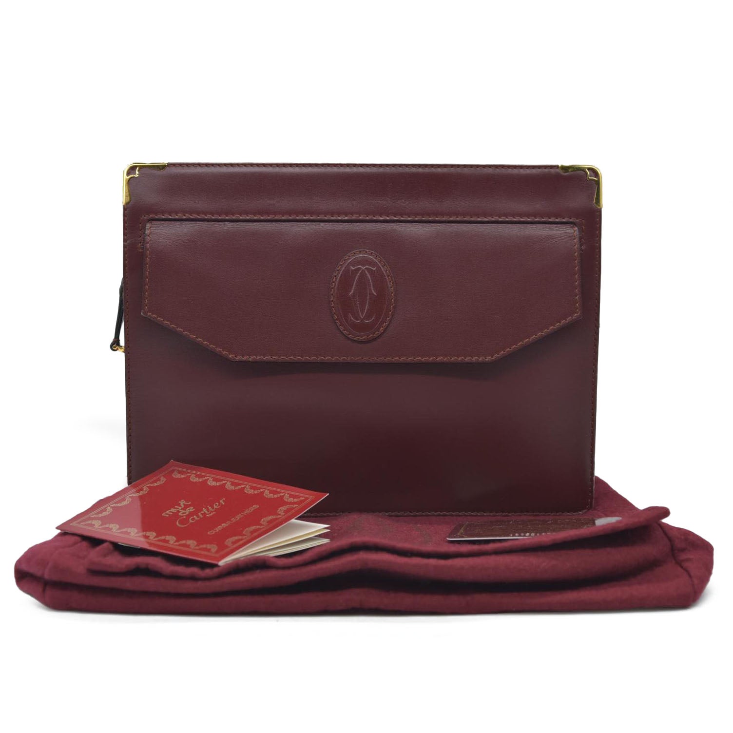 $1010 Cartier Leather Toiletry Clutch Bag Burgundy Red