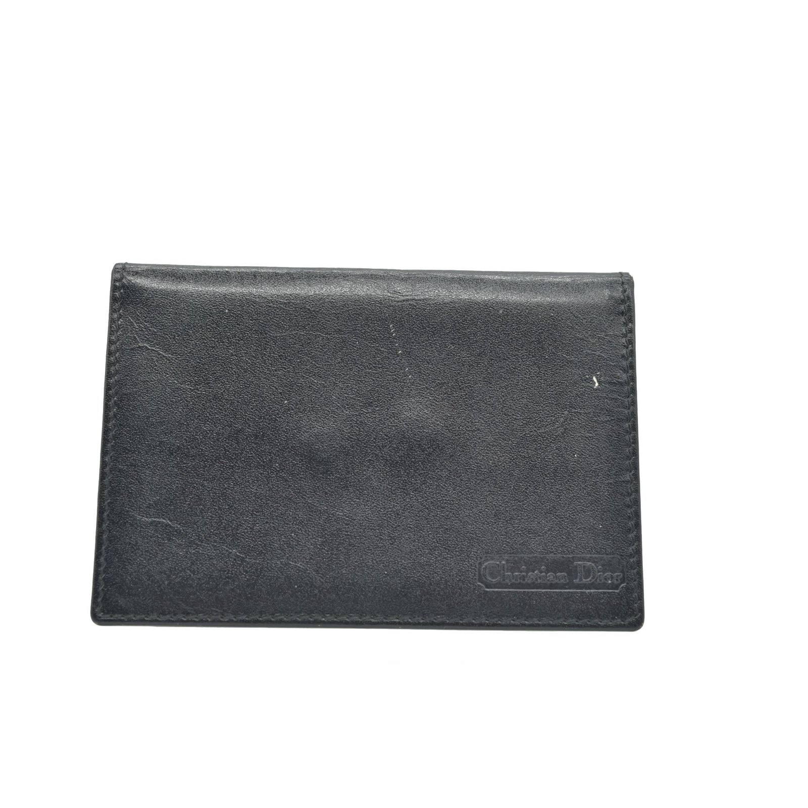 $450 CHRISTIAN DIOR Grained Calfskin Logo Card Case Black