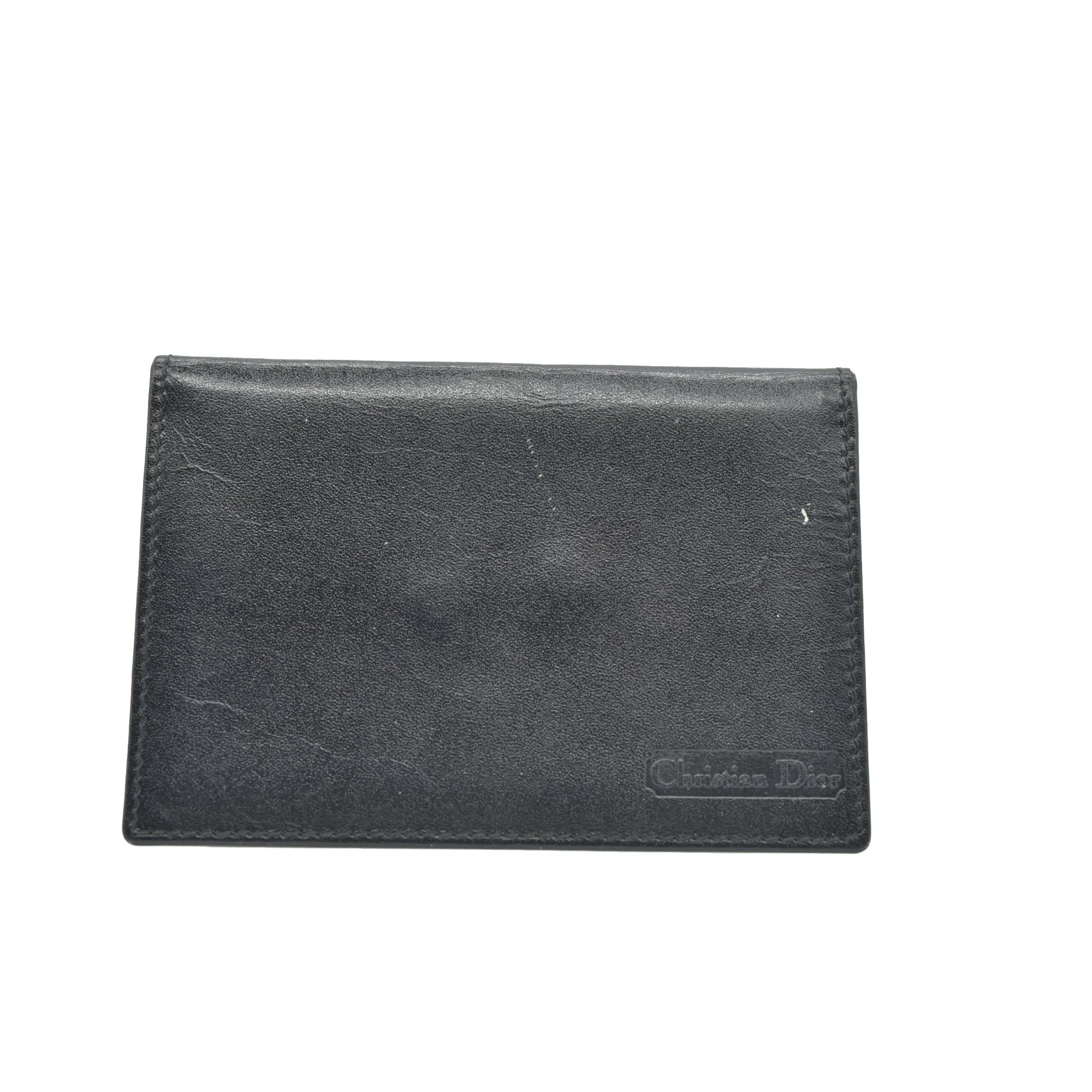 $450 CHRISTIAN DIOR Grained Calfskin Logo Card Case Black