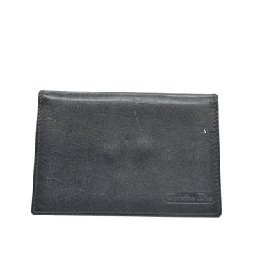 $450 CHRISTIAN DIOR Grained Calfskin Logo Card Case Black