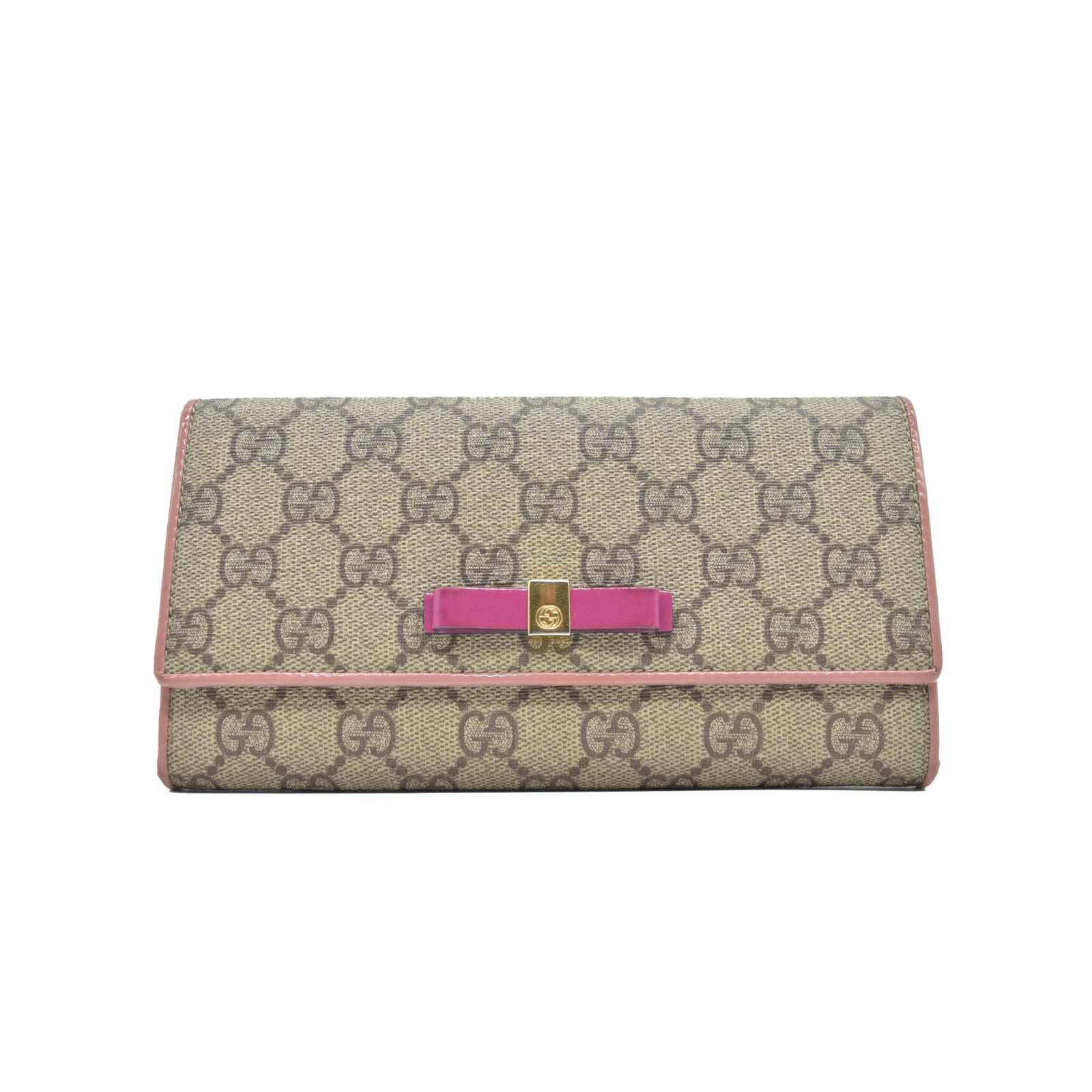 $650 Gucci pink original gg canvas continental bow wallet
