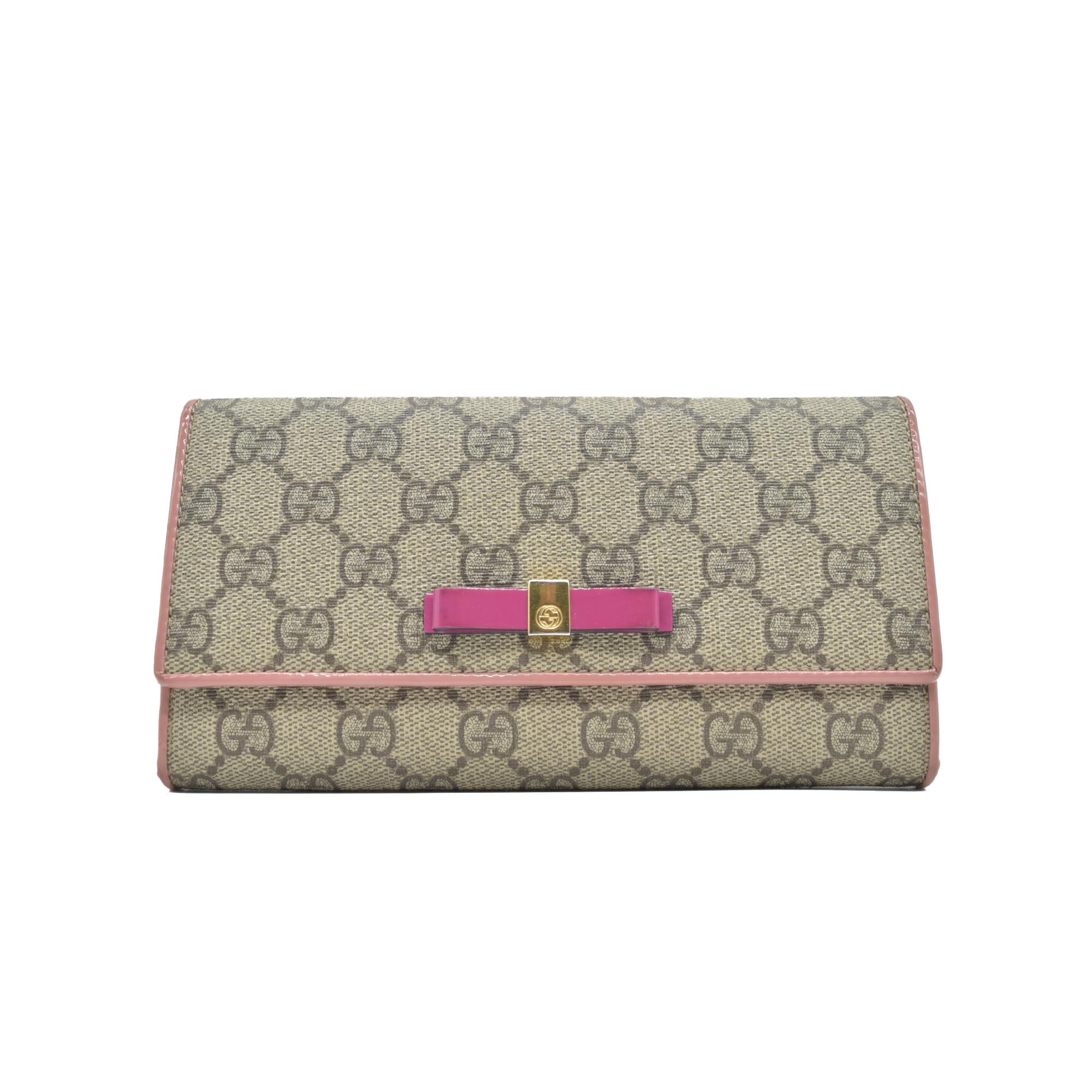 $650 Gucci pink original gg canvas continental bow wallet