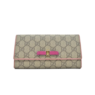 $650 Gucci pink original gg canvas continental bow wallet