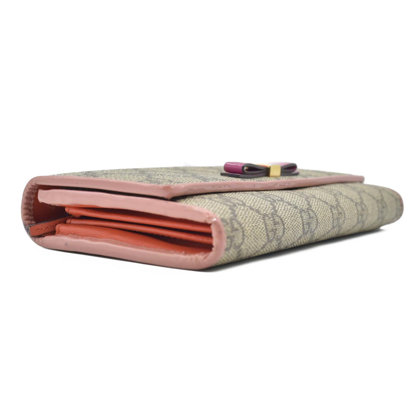 $650 Gucci pink original gg canvas continental bow wallet