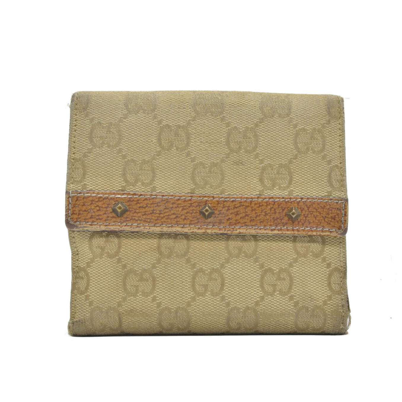 Gucci Gucci Beige/Brown GG Canvas Nailhead Compact Wallet