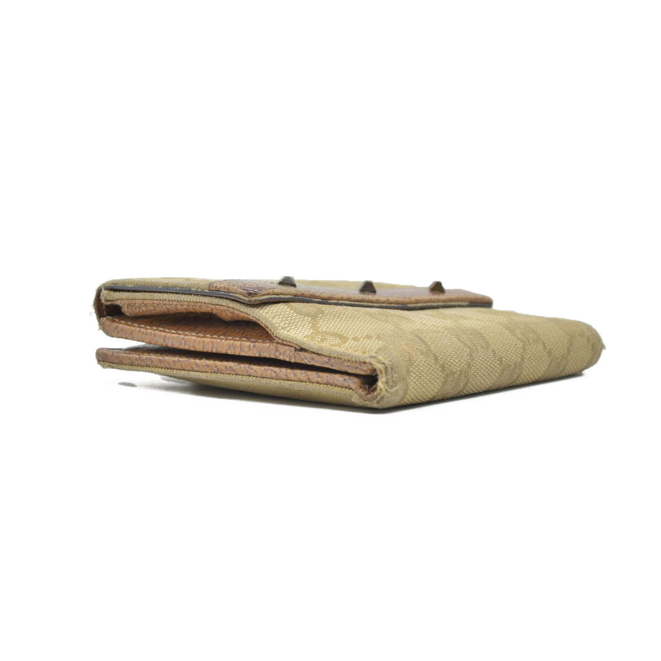 Gucci Gucci Beige/Brown GG Canvas Nailhead Compact Wallet