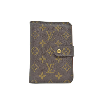 $750 Louis Vuitton Monogram Porte Papier Zippe Bifold Wallet Brown SP1021