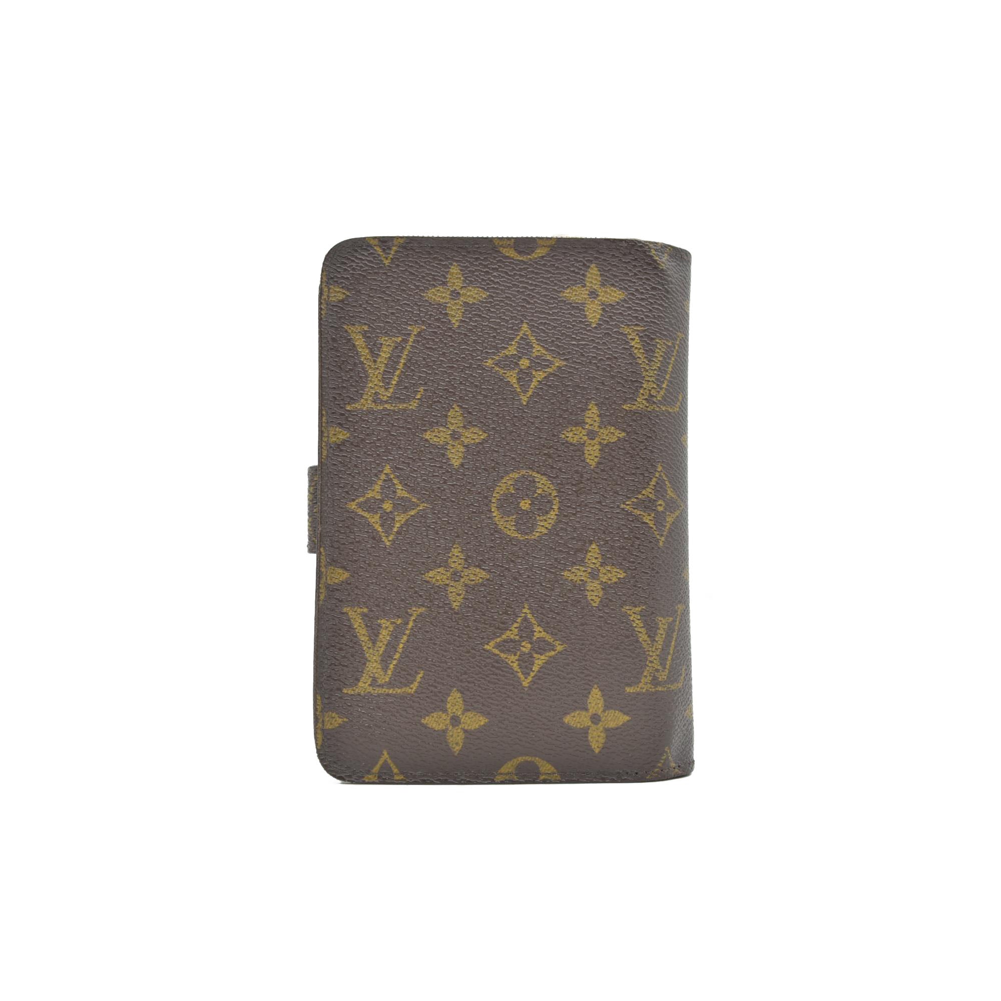 $750 Louis Vuitton Monogram Porte Papier Zippe Bifold Wallet Brown SP1021