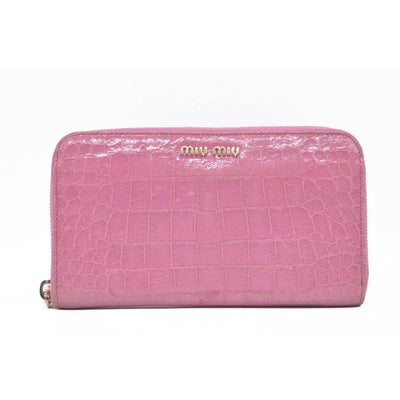$545 Miu Miu  Vernice Crocodile Embossed Calfskin Zip Around Wallet Antico CONSIGNMENT