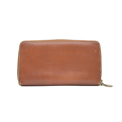 $690 CHLOE Ribbon Leather Zip Around Long Wallet Brown