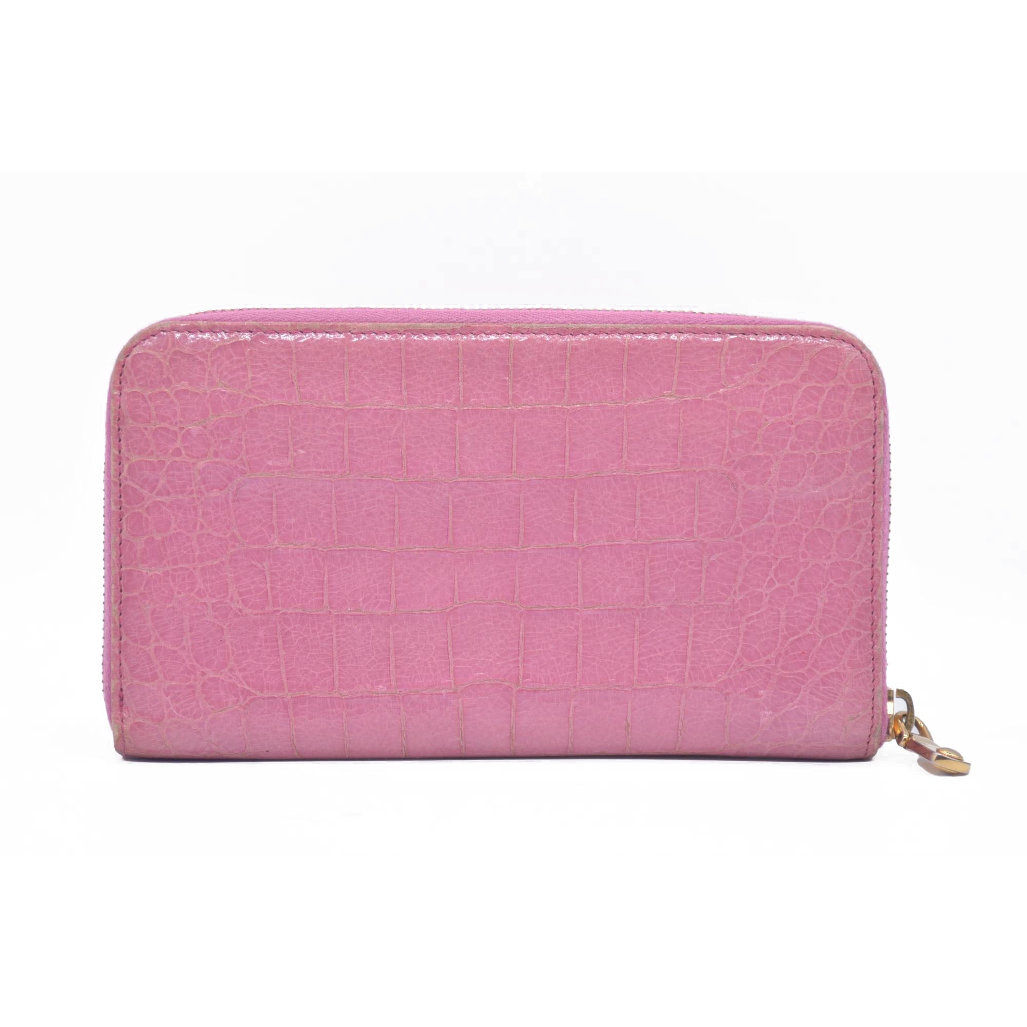 $545 Miu Miu  Vernice Crocodile Embossed Calfskin Zip Around Wallet Antico CONSIGNMENT