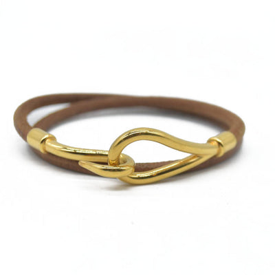 $435 Hermès Leather Jumbo Hook Double Tour Wrap Bracelet