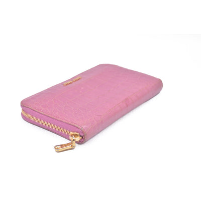 $545 Miu Miu  Vernice Crocodile Embossed Calfskin Zip Around Wallet Antico CONSIGNMENT