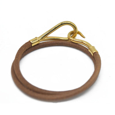 $435 Hermès Leather Jumbo Hook Double Tour Wrap Bracelet