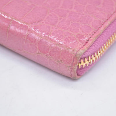 $545 Miu Miu  Vernice Crocodile Embossed Calfskin Zip Around Wallet Antico CONSIGNMENT
