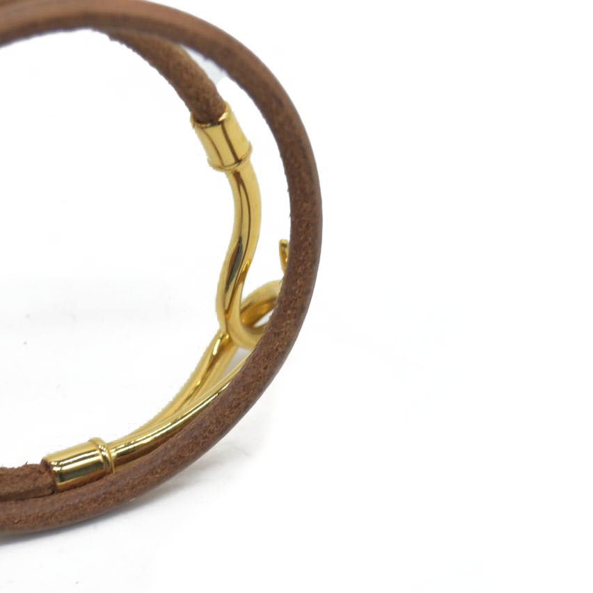 $435 Hermès Leather Jumbo Hook Double Tour Wrap Bracelet