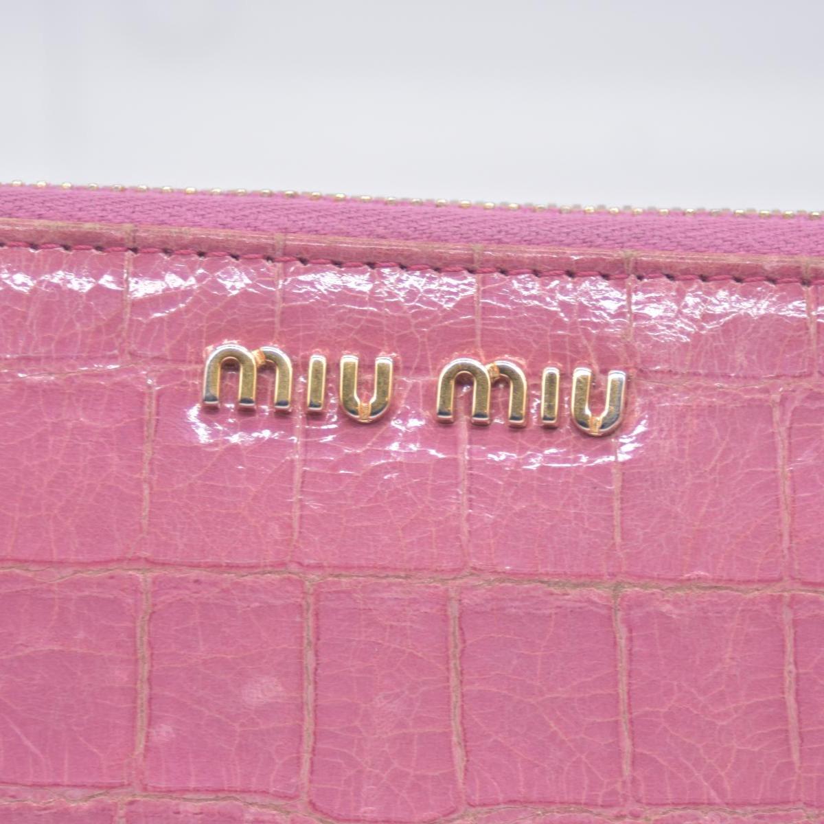$545 Miu Miu  Vernice Crocodile Embossed Calfskin Zip Around Wallet Antico CONSIGNMENT