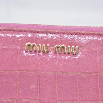 $545 Miu Miu  Vernice Crocodile Embossed Calfskin Zip Around Wallet Antico CONSIGNMENT