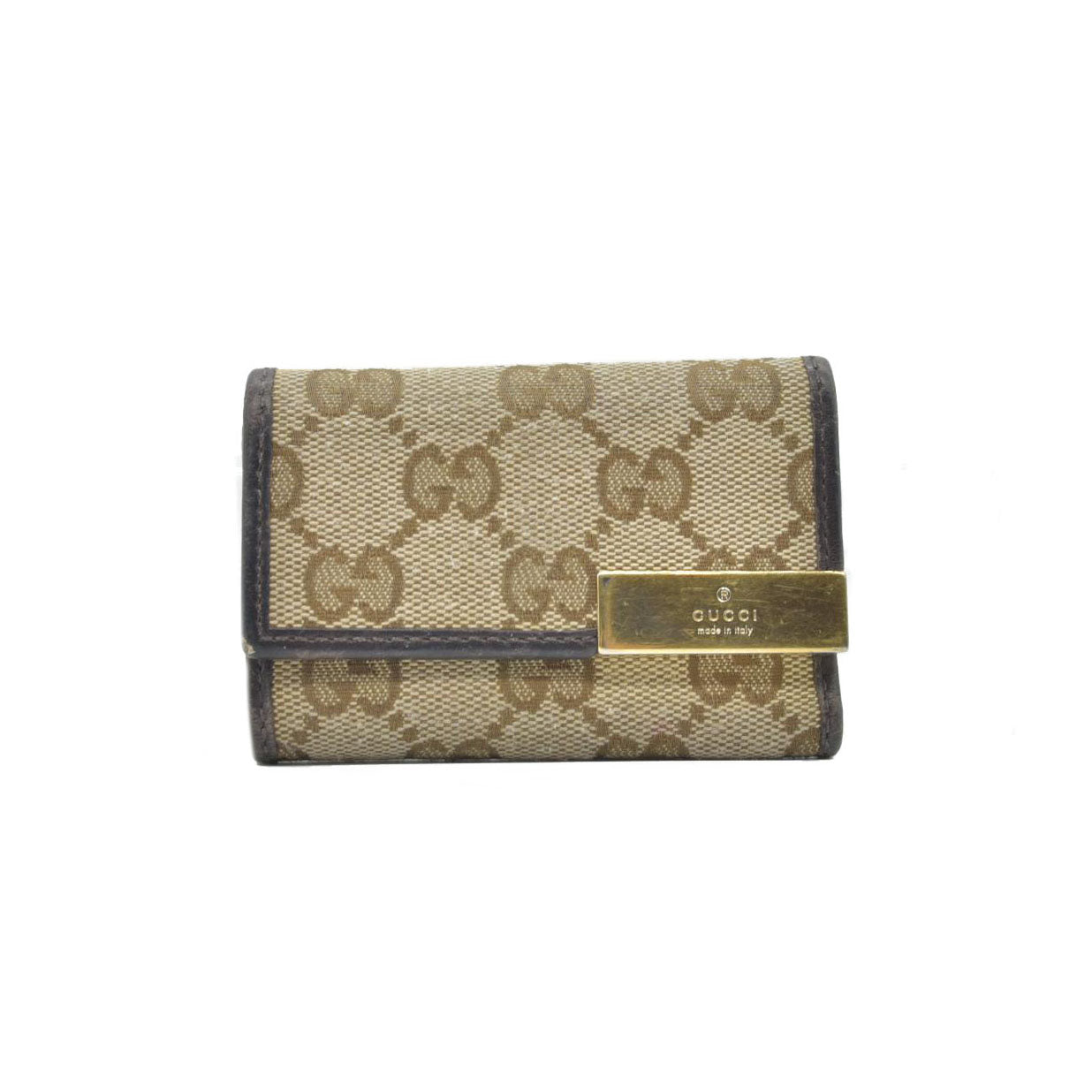 $390 GUCCI GG Canvas Logo Plate 6 Ring Key Case Beige