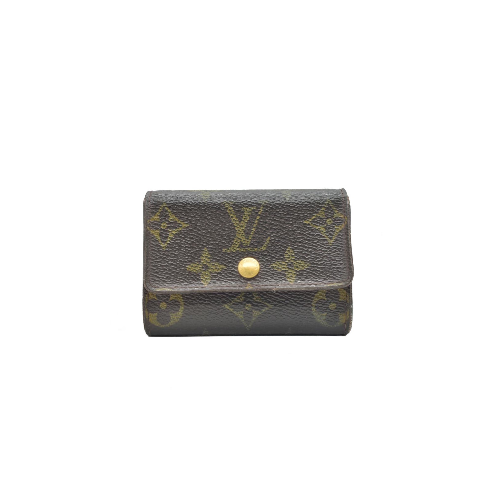 $435 Louis Vuitton Monogram Porte Monnaie Plat Coin Purse Wallet Brown MI0045