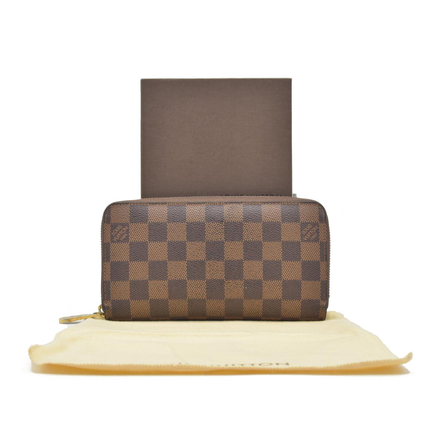 $915 2012 Louis Vuitton Damier Zippy Zip Around Long Wallet Purse Brown MI4182