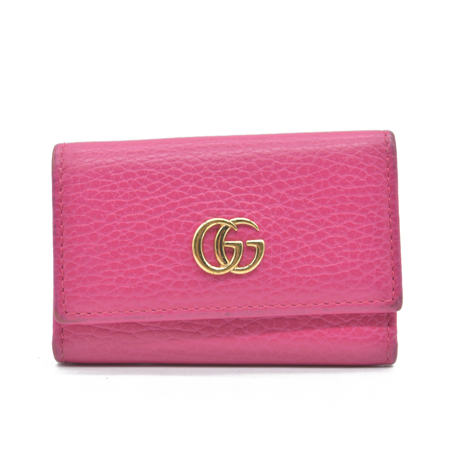 $480 Gucci Dollar Calfskin GG Marmont 6 Key Holder Pink CONSIGNMENT