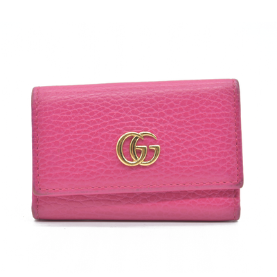 $480 Gucci Dollar Calfskin GG Marmont 6 Key Holder Pink CONSIGNMENT