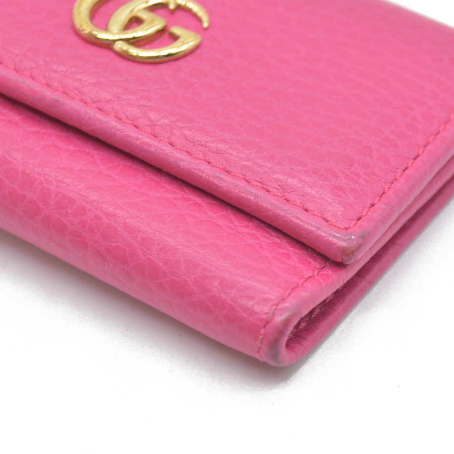 $480 Gucci Dollar Calfskin GG Marmont 6 Key Holder Pink Auction