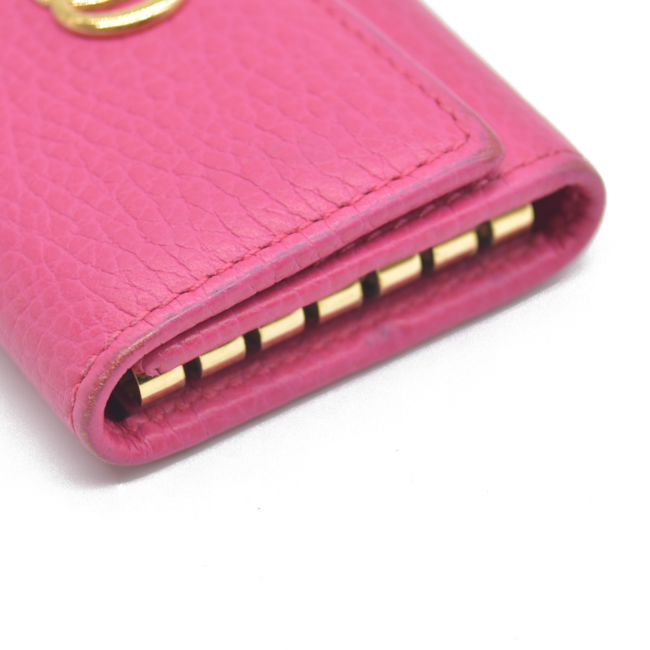 $480 Gucci Dollar Calfskin GG Marmont 6 Key Holder Pink Auction