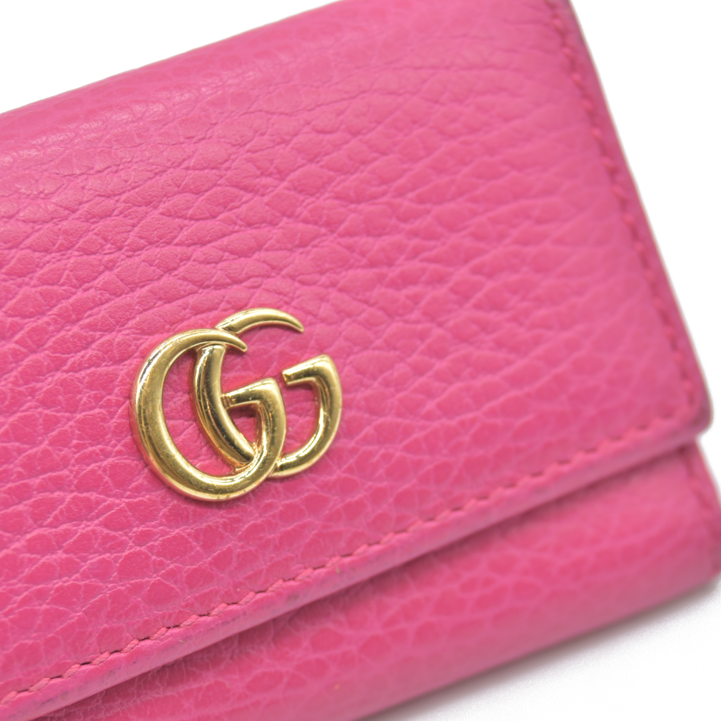 $480 Gucci Dollar Calfskin GG Marmont 6 Key Holder Pink Auction