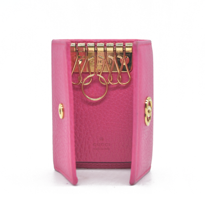 $480 Gucci Dollar Calfskin GG Marmont 6 Key Holder Pink Auction
