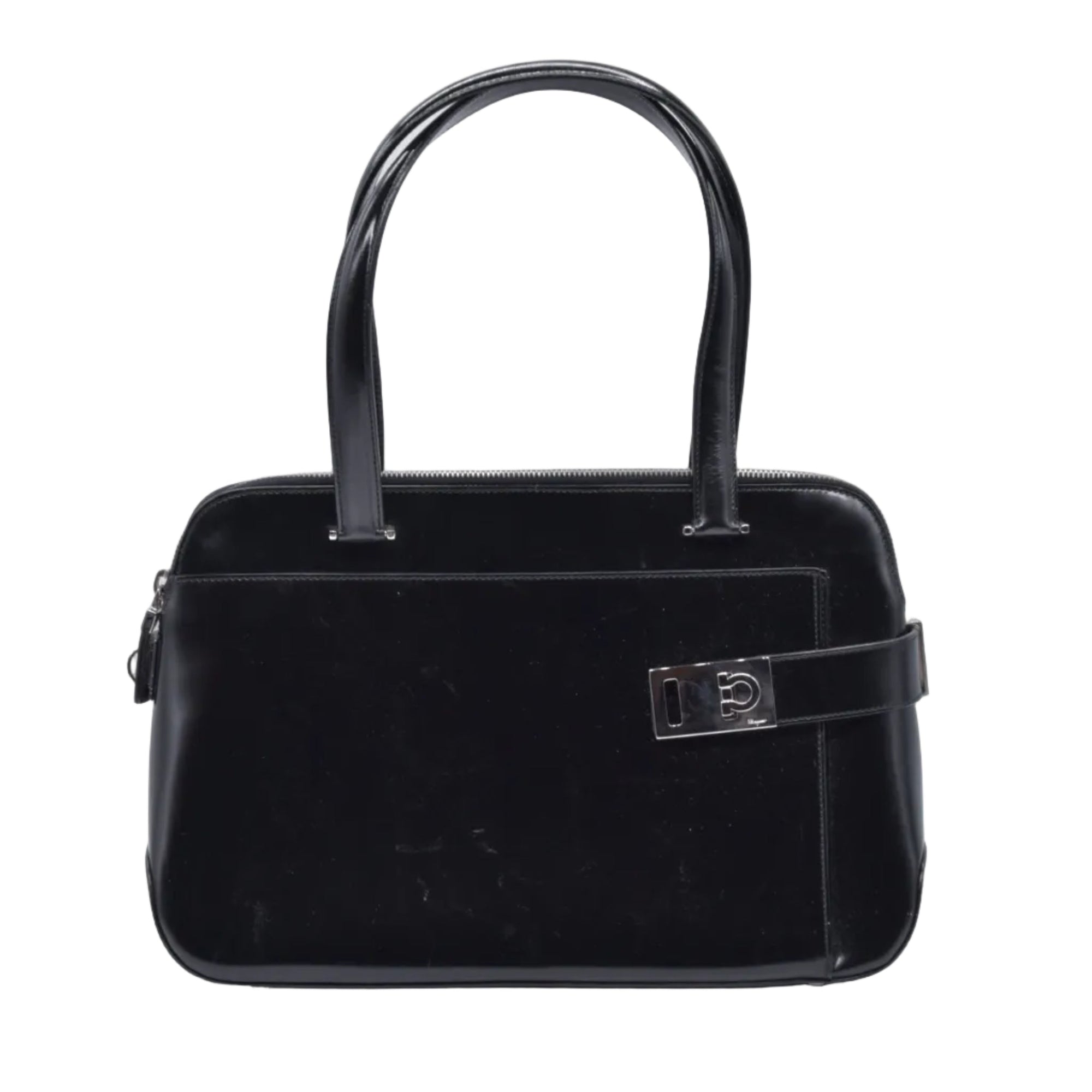 $1150 Salvatore Ferragamo Gancini Shoulder Bag Black CONSIGNMENT 10021180