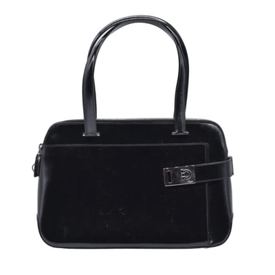 $1150 Salvatore Ferragamo Gancini Shoulder Bag Black CONSIGNMENT 10021180