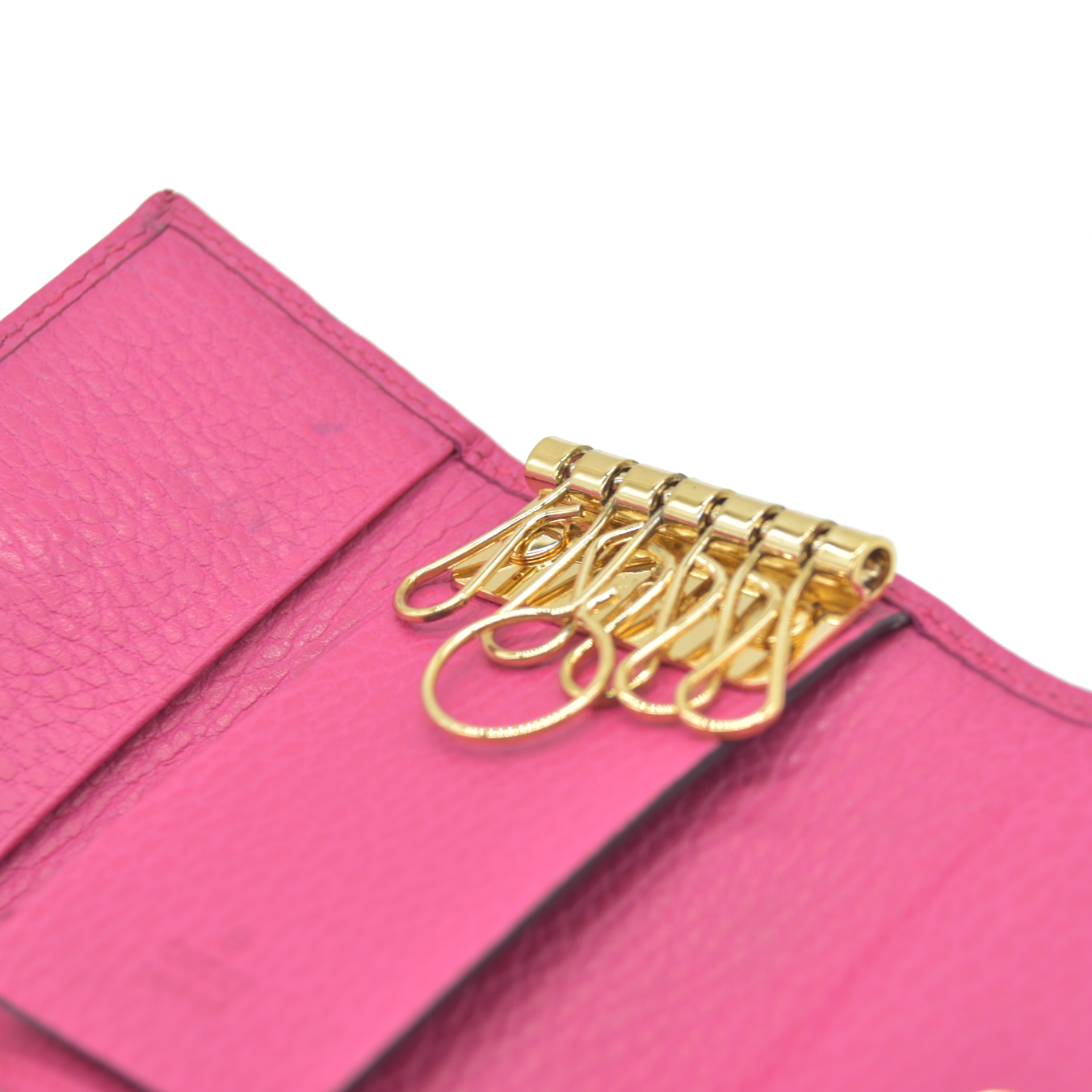 $480 Gucci Dollar Calfskin GG Marmont 6 Key Holder Pink Auction
