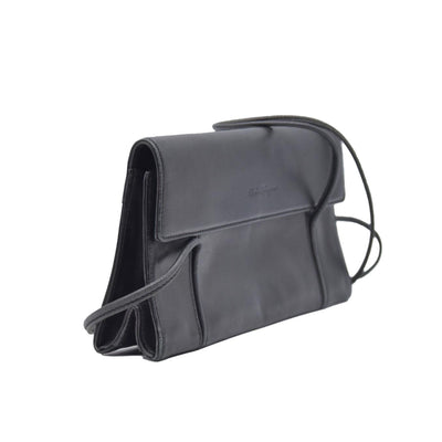 $850 SALVATORE FERRAGAMO Smooth Calfskin Logo Flap Crossbody Bag Black CONSIGNMENT 10021196