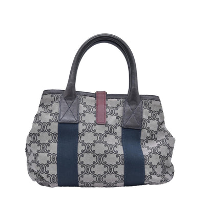$1150 CELINE Triomphe Canvas & Web Buckle Strap Tote Bag Grey Navy CONSIGNMENT 10021188