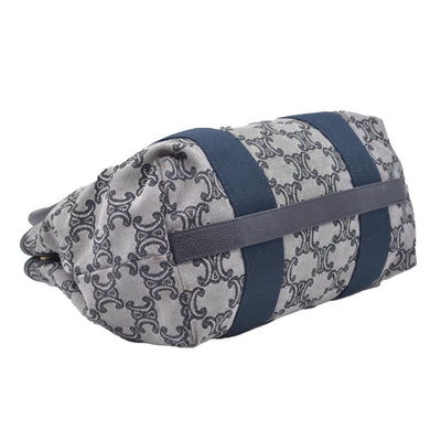 $1150 CELINE Triomphe Canvas & Web Buckle Strap Tote Bag Grey Navy CONSIGNMENT 10021188