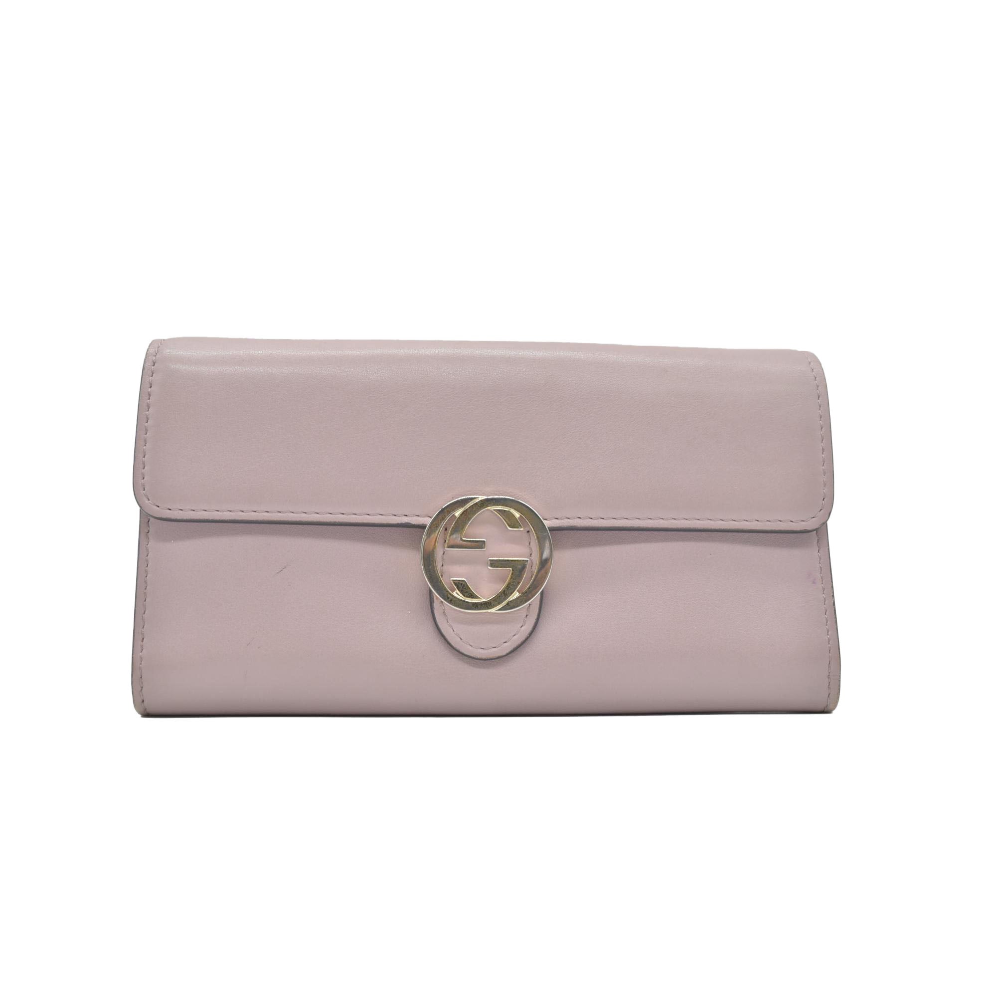 GUCCI GG Interlocking Long Wallet Light Pink CONSIGNMENT