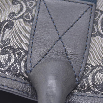 $1150 CELINE Triomphe Canvas & Web Buckle Strap Tote Bag Grey Navy CONSIGNMENT 10021188